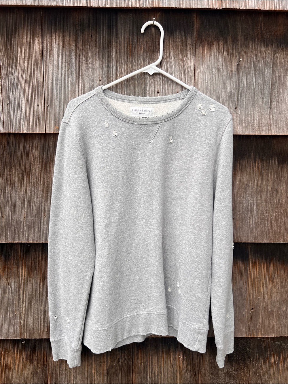 Officine Générale Paris 6e Men's Gray Distressed Crewneck Sweater